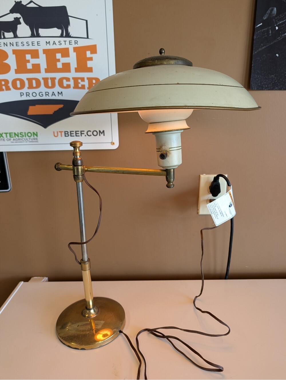 Vintage Adjustable Desk Lamp with Brass and Cream Finish